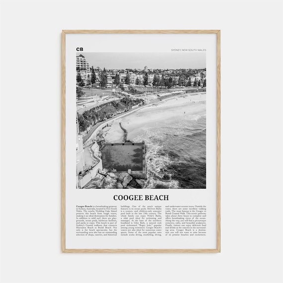 Coogee Beach Black and White Travel Poster, Australia