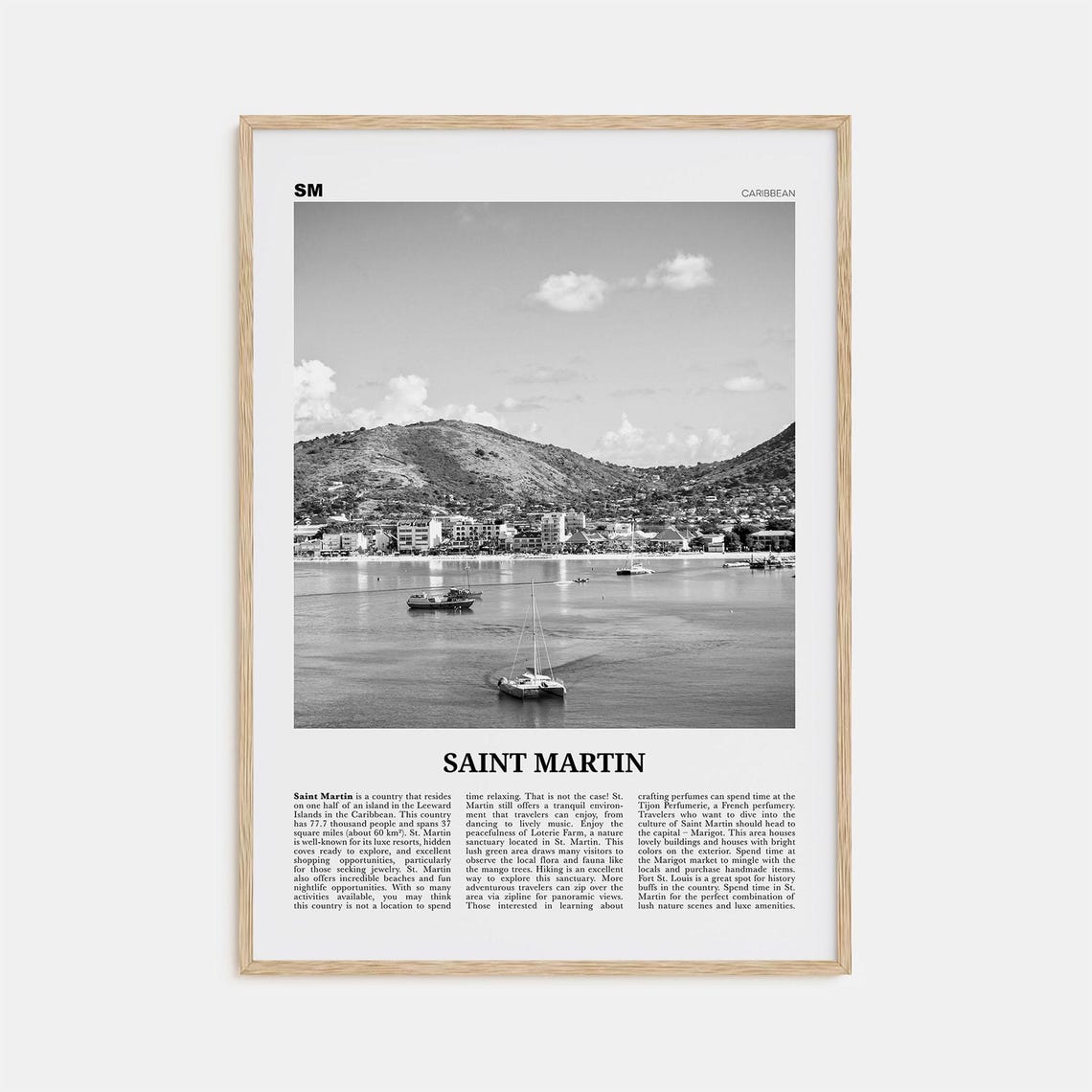 Saint Martin Black And White Art Print, Caribbean