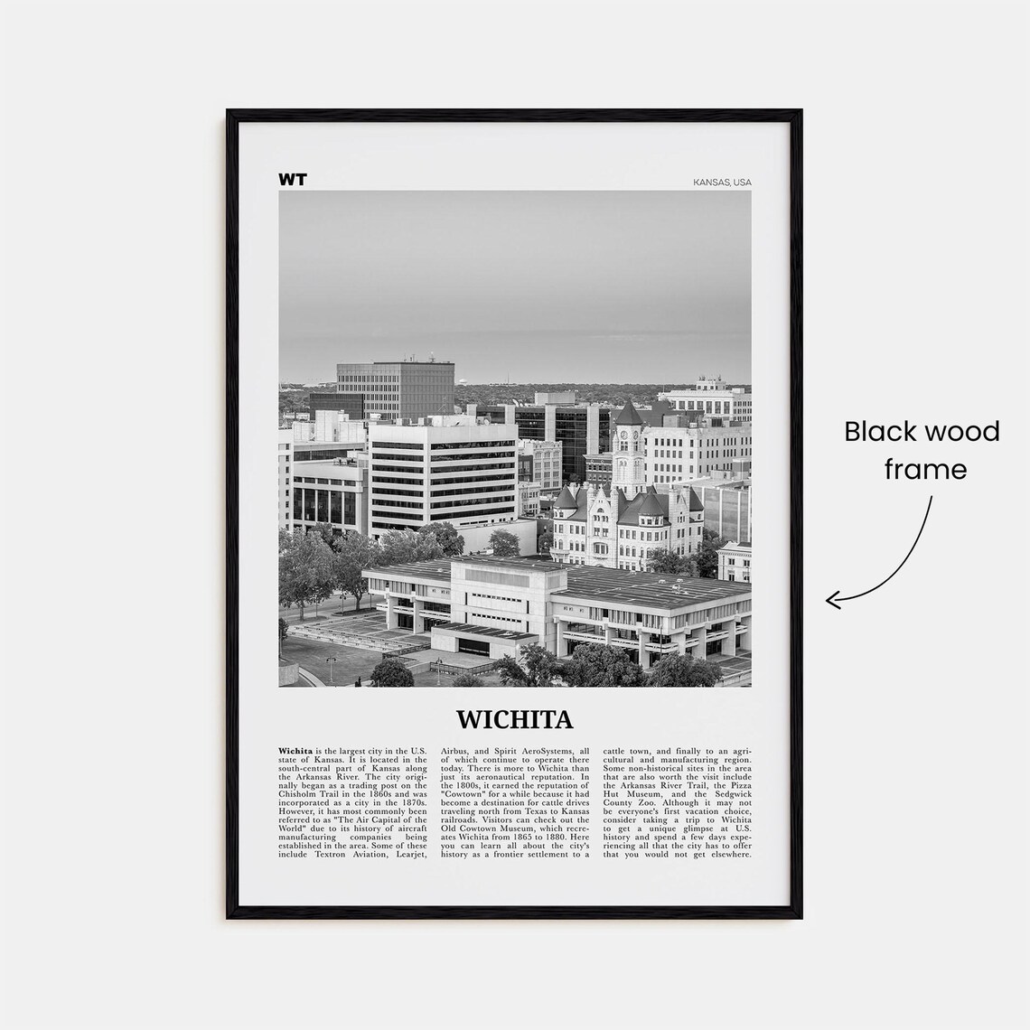 Wichita Black And White Travel Poster Art Print - Image 3