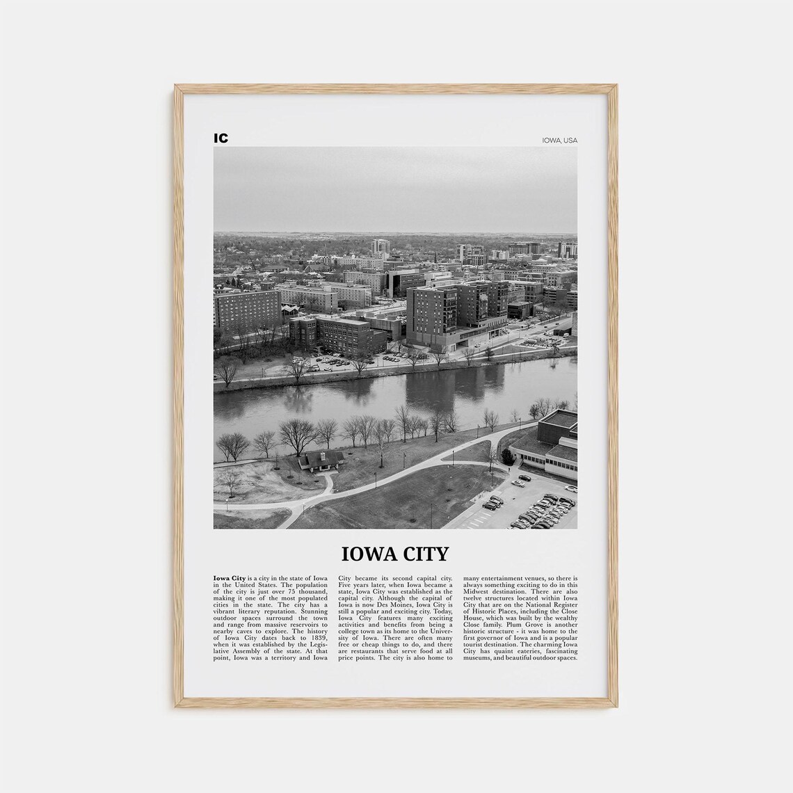 Iowa City Black And White Travel Poster, Iowa USA