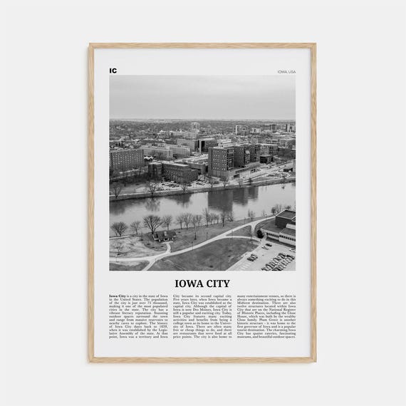 Iowa City Black And White Travel Poster, Iowa USA