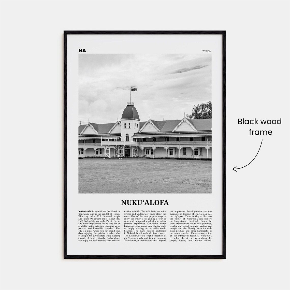 Nukualofa Black and White Map Poster, Tonga Travel - Image 3