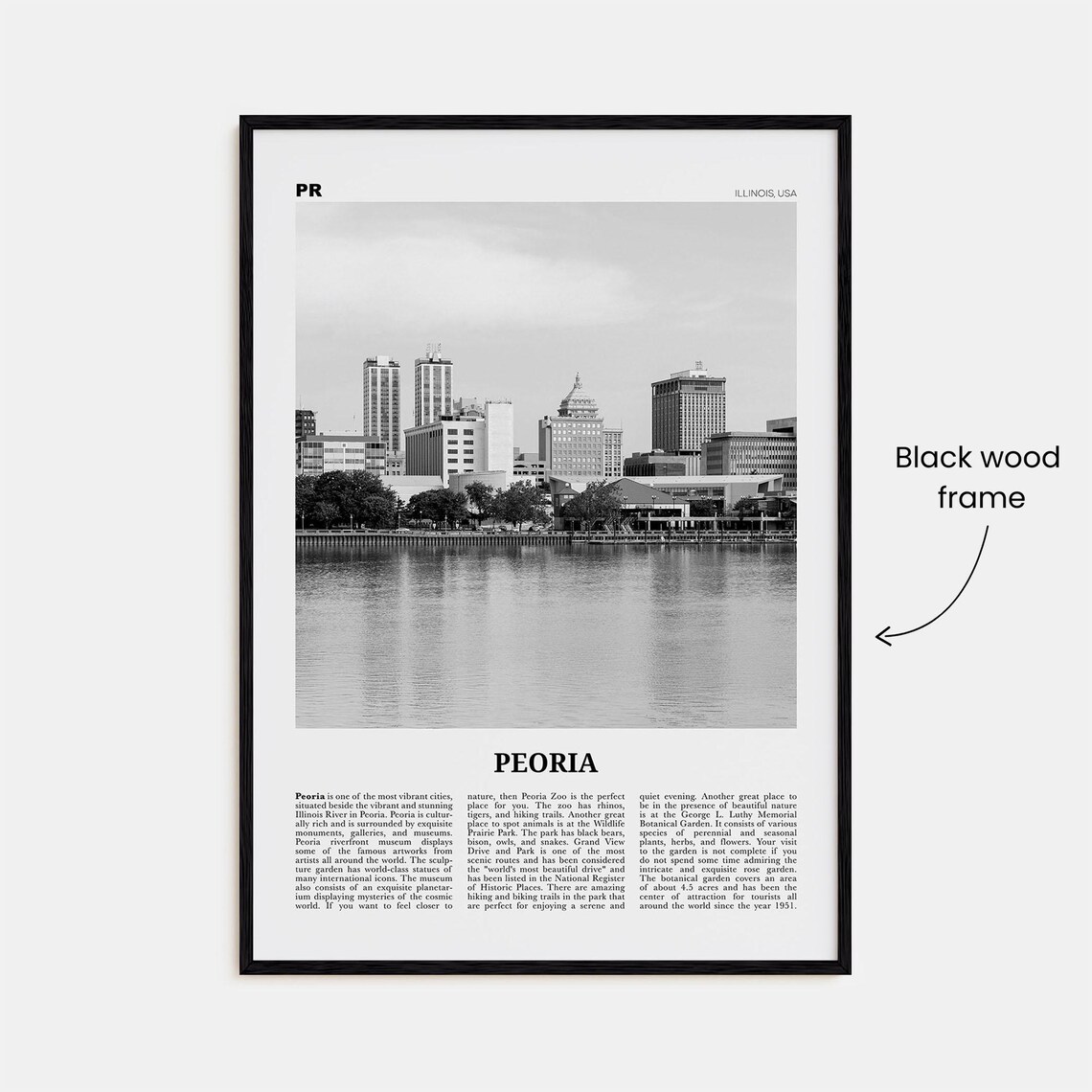 Peoria, Illinois Black and White Travel Poster - Image 3