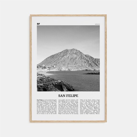 San Felipe Black and White Travel Map Poster, Mexico