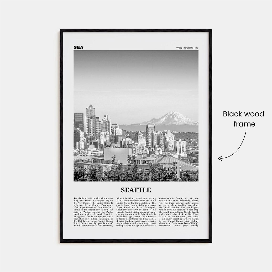 Seattle Black And White Travel Poster, Washington - Image 3