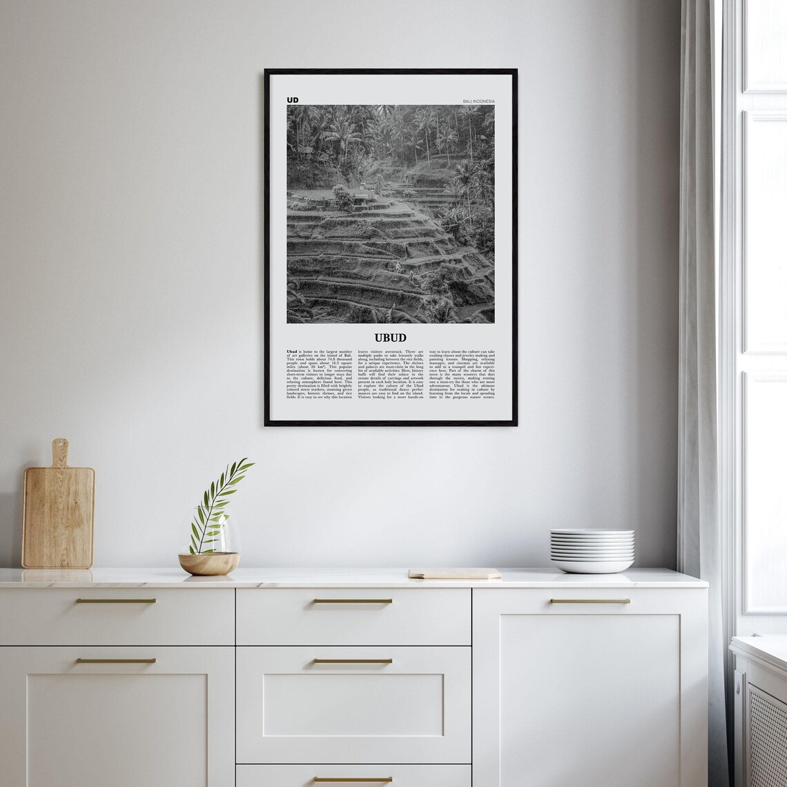 Ubud Black And White Map Poster, Bali Indonesia - Image 2