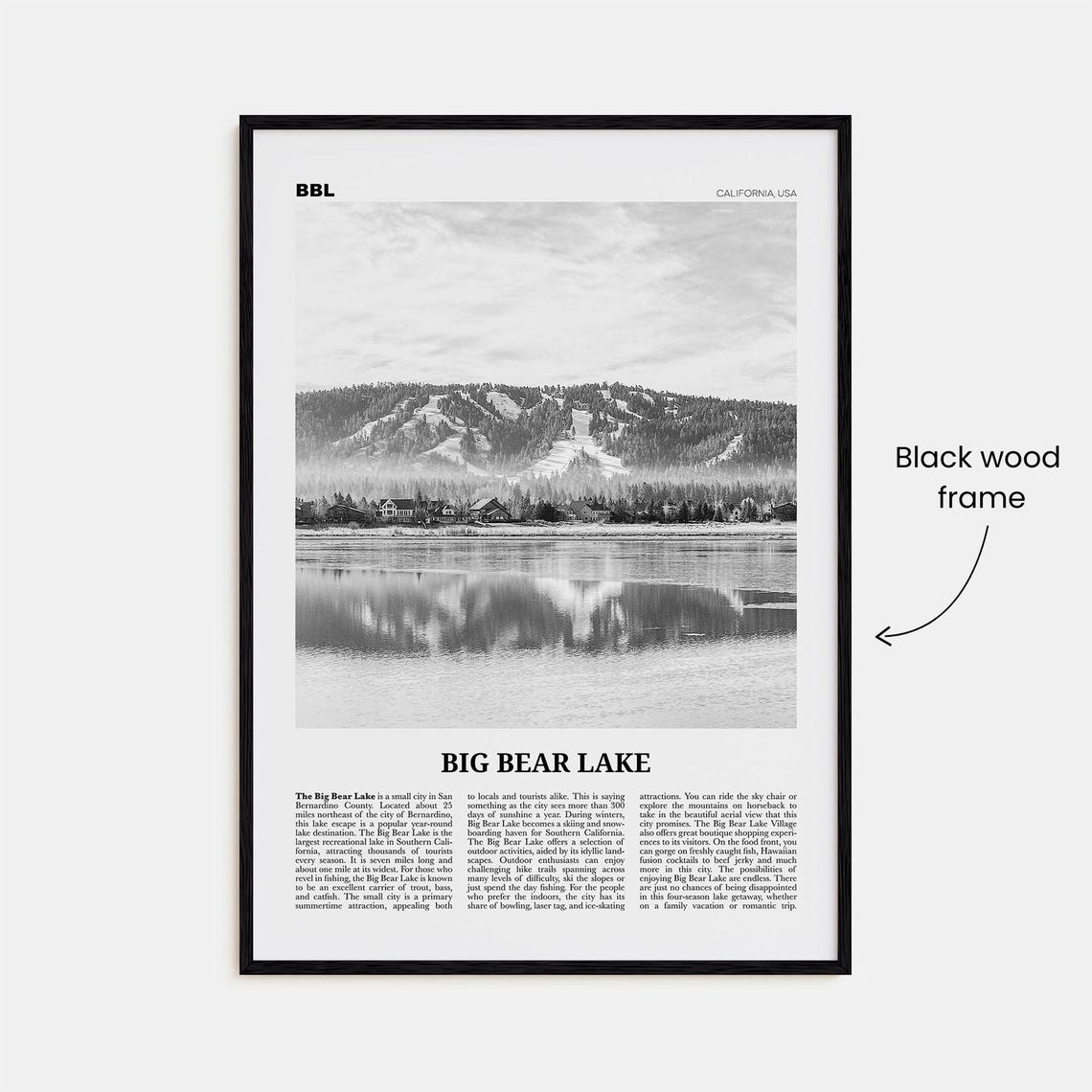Big Bear Lake Black and White California Travel Poster - Image 3