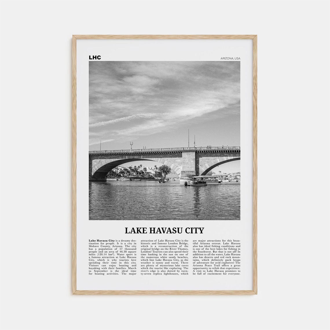 Lake Havasu City Black and White Map Poster Print