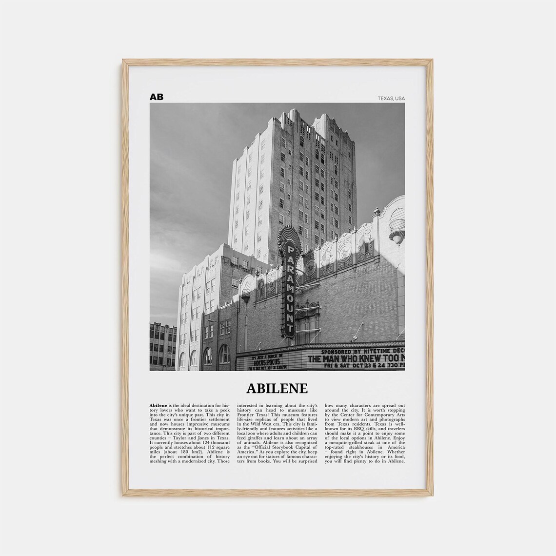 Abilene Map, Texas USA Travel Poster