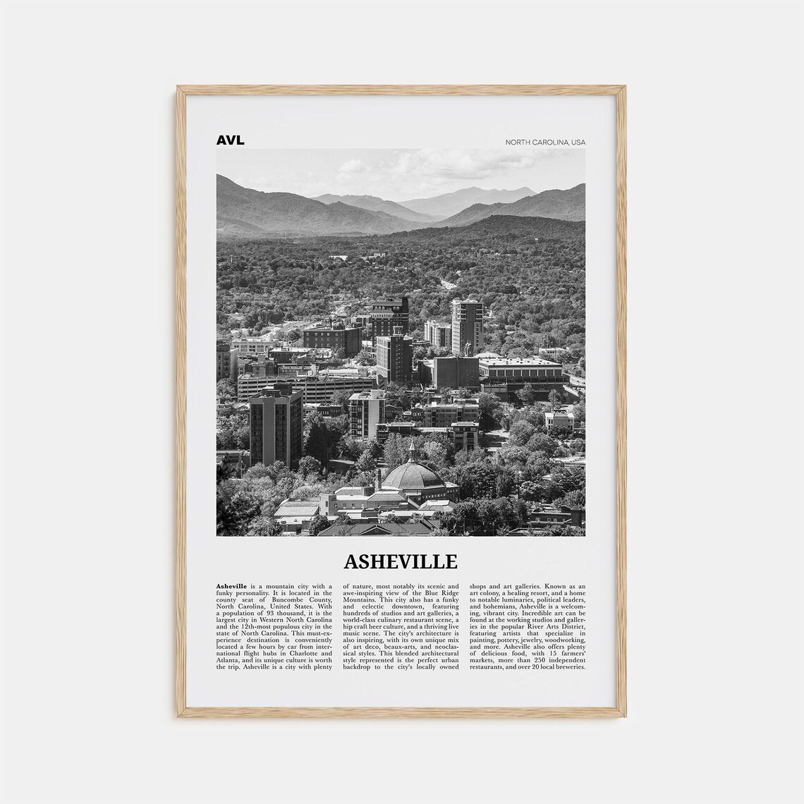 Asheville Black and White No. 1, North Carolina Travel Poster