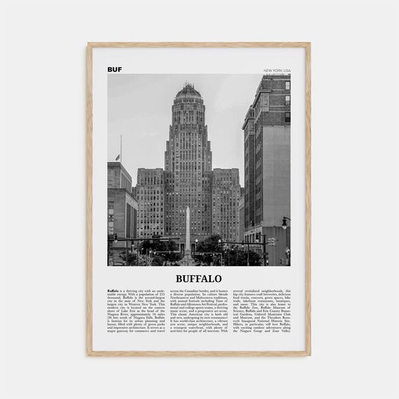Buffalo Black and White Travel Poster, New York