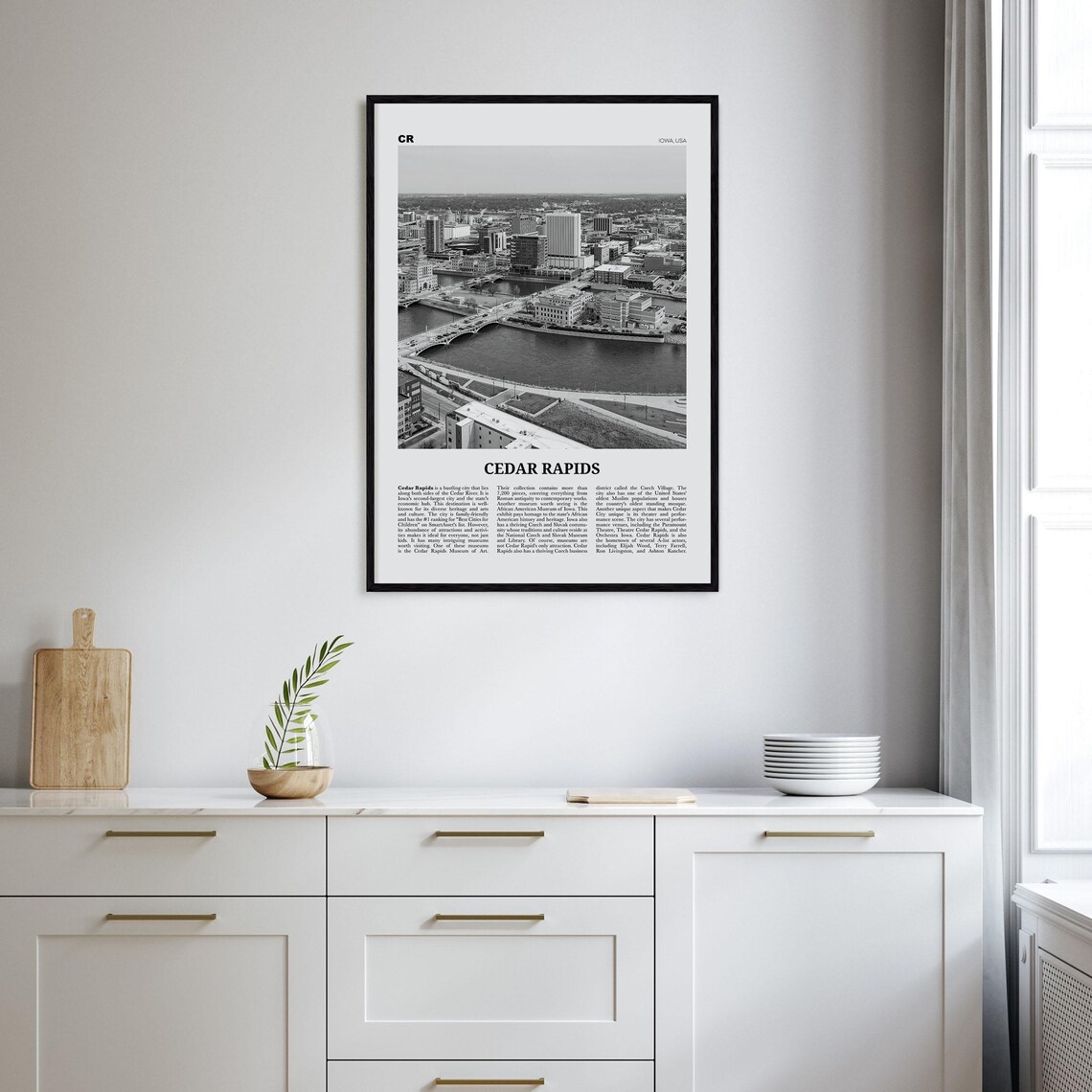 Cedar Rapids Iowa Black And White Travel Poster - Image 2