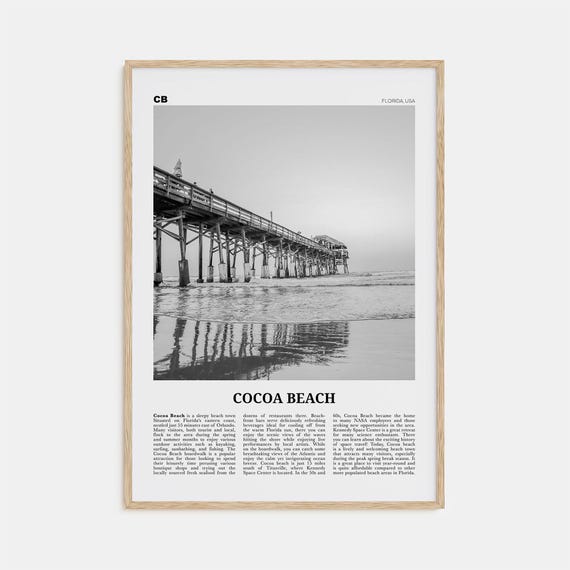 Cocoa Beach Black and White Travel Poster, Florida