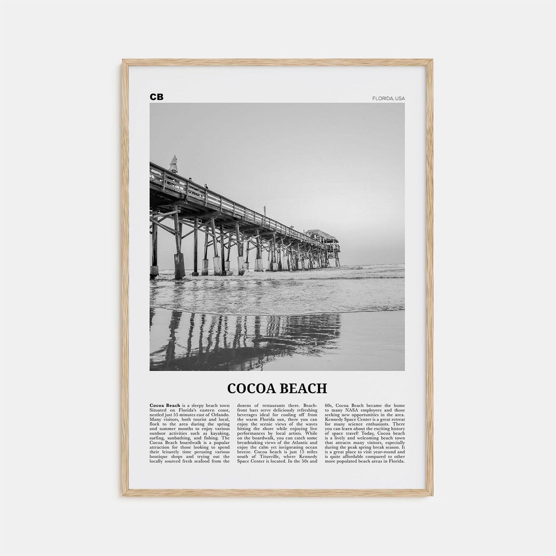 Cocoa Beach Black and White Travel Poster, Florida