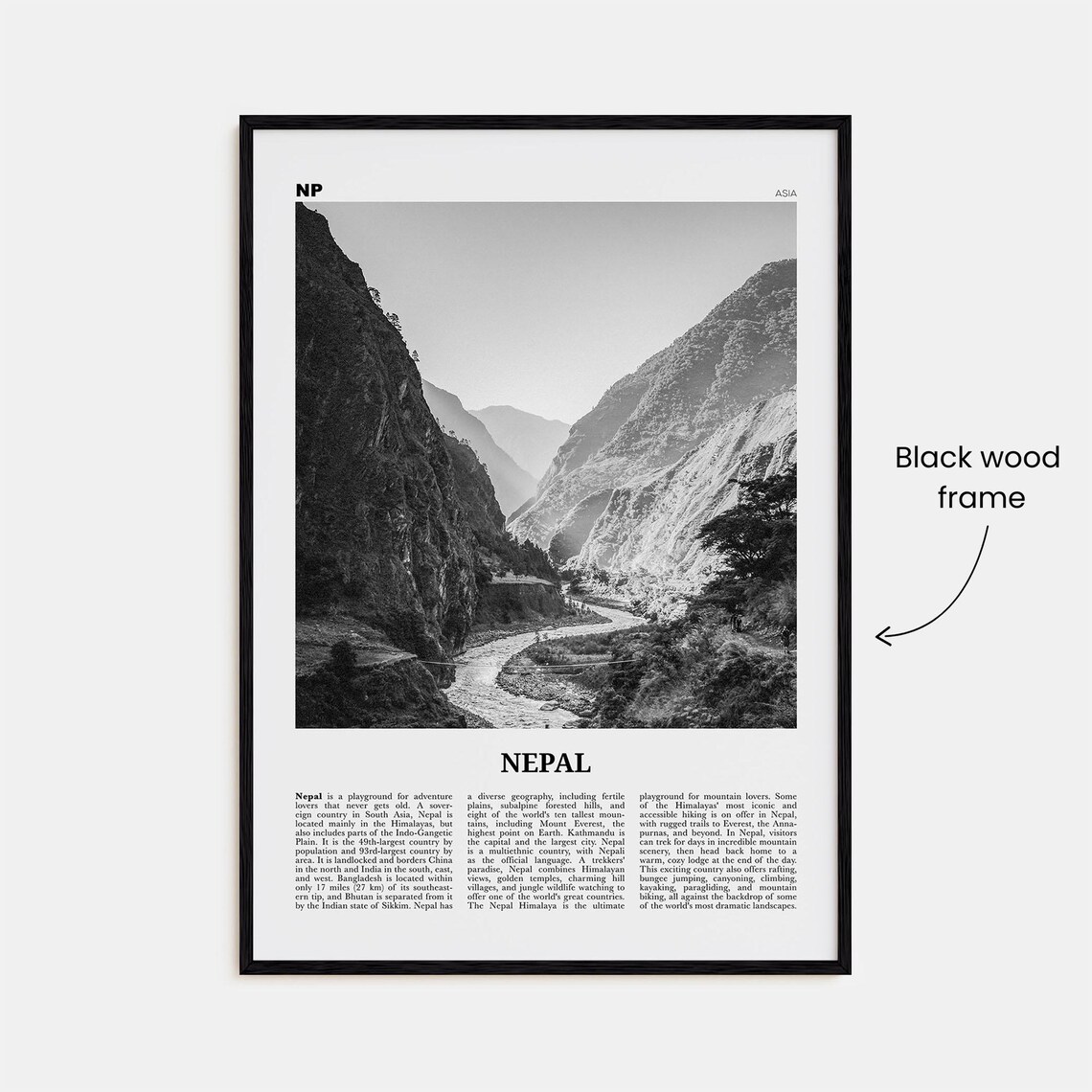 Nepal Black and White No. 2 Travel Poster, Kathmandu - Image 3