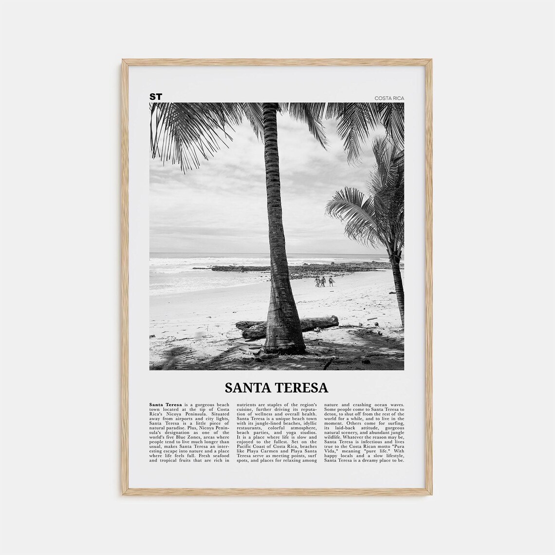 Santa Teresa Black And White Travel Poster, Costa Rica