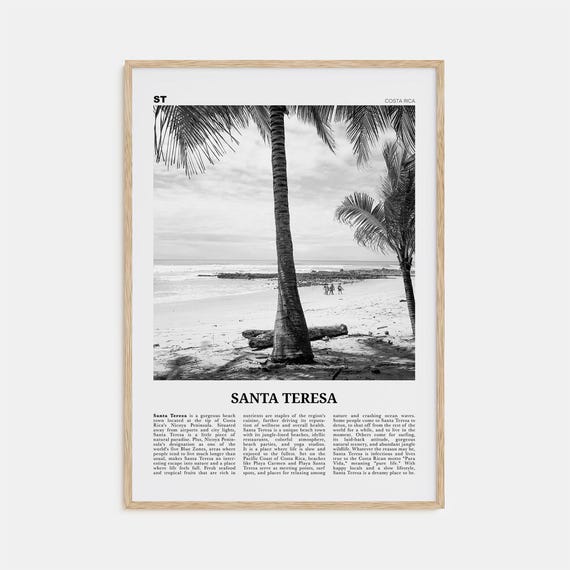 Santa Teresa Black And White Travel Poster, Costa Rica