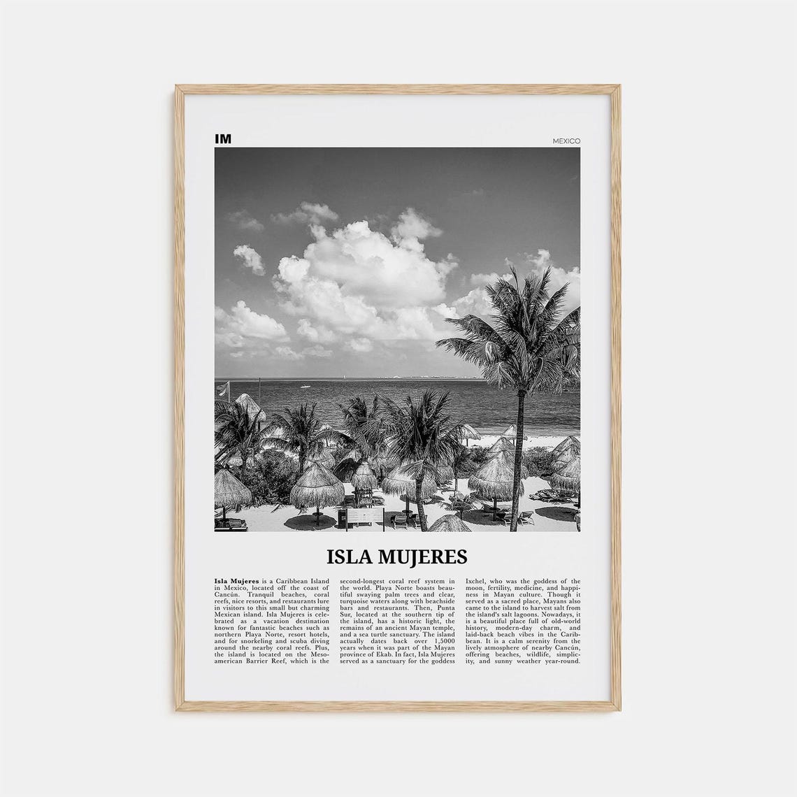 Isla Mujeres Black And White Travel Poster, Mexico