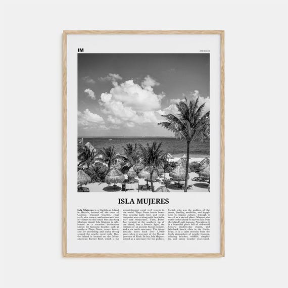Isla Mujeres Black And White Travel Poster, Mexico