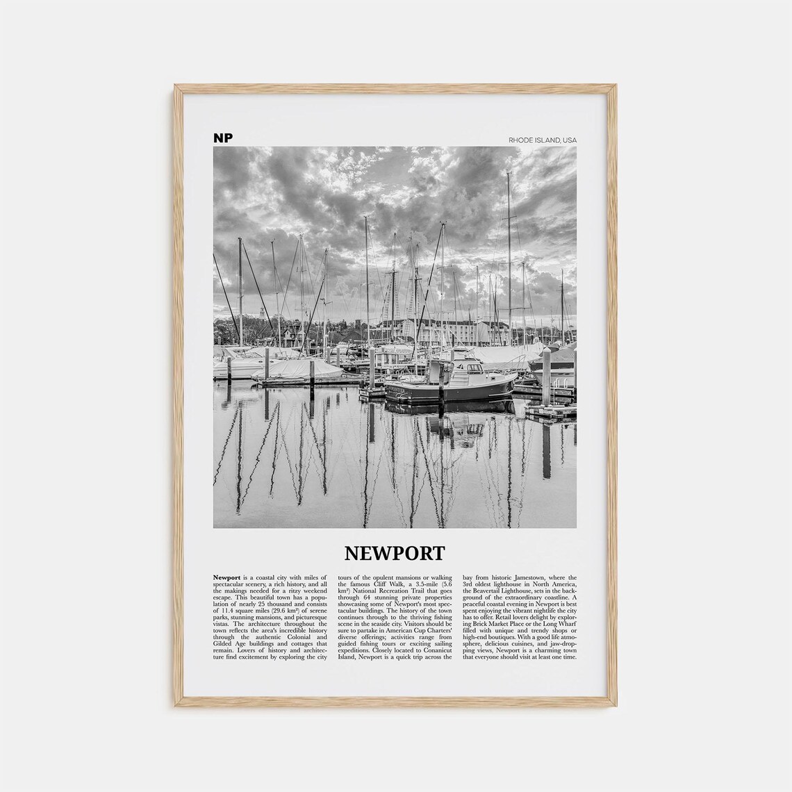 Newport, Rhode Island Black and White Travel Poster