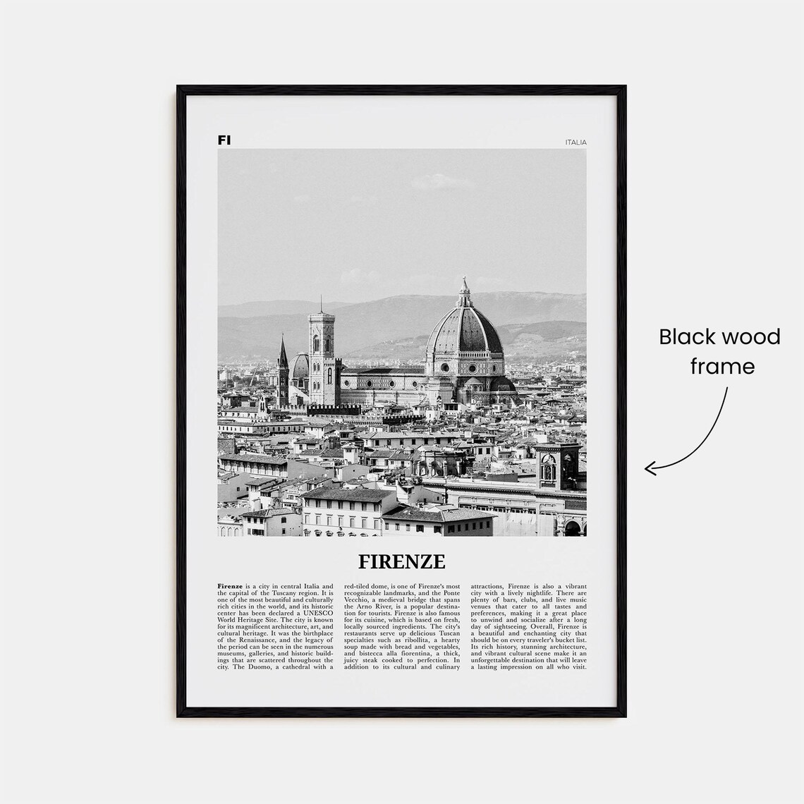 Firenze Black and White Map Travel Poster - Image 3