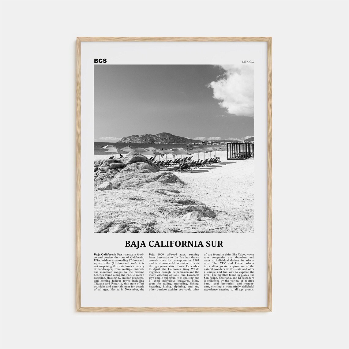 Baja California Sur, Black And White Travel Poster