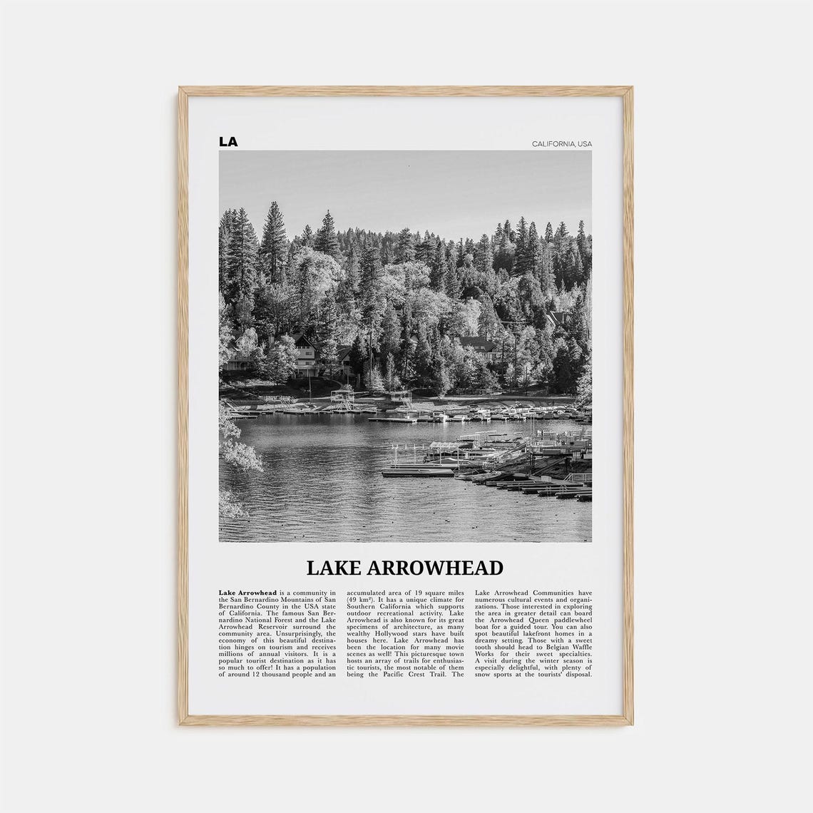 Lake Arrowhead Black and White Travel Poster