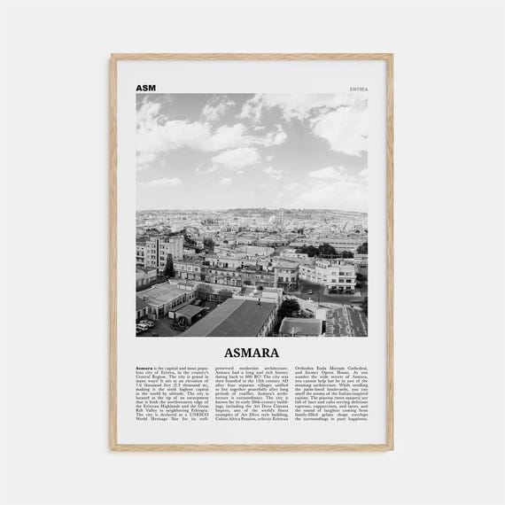 Asmara Black and White Travel Poster, Eritrea City