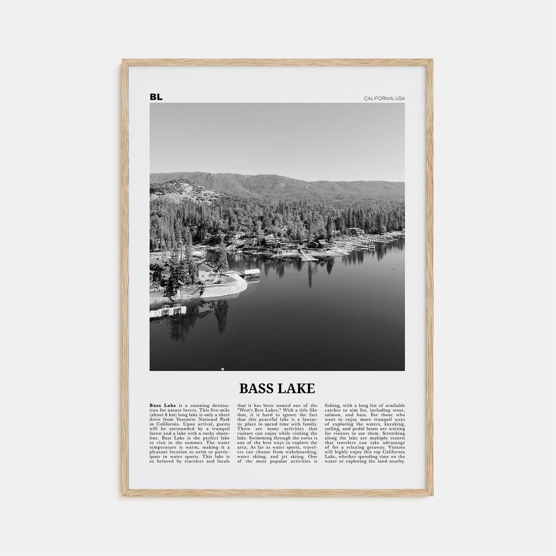 Bass Lake Black and White Travel Poster, California