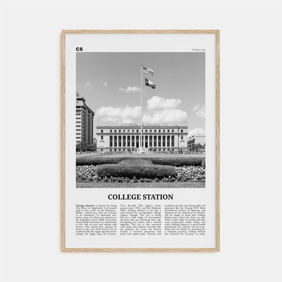 College Station Black and White Travel Poster