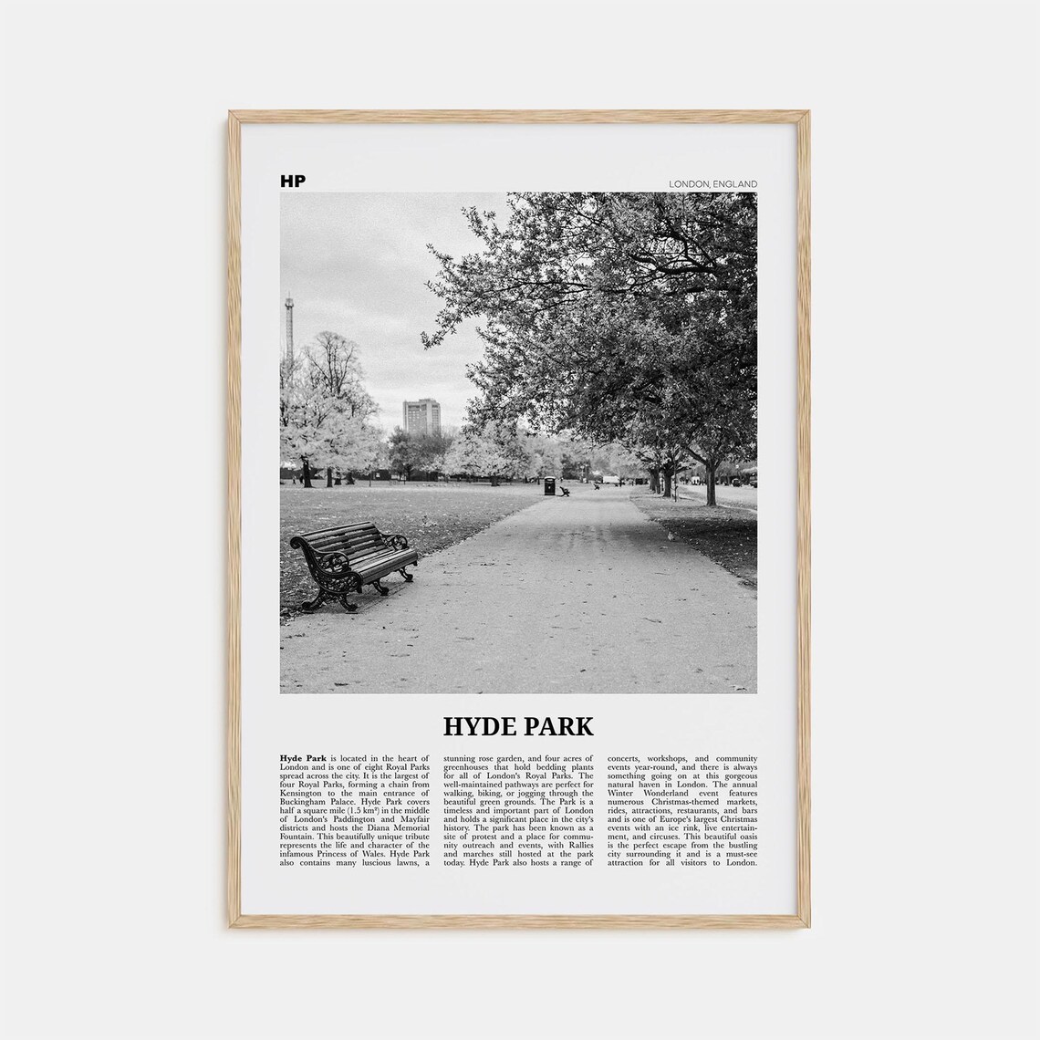 Hyde Park Black and White London Travel Poster