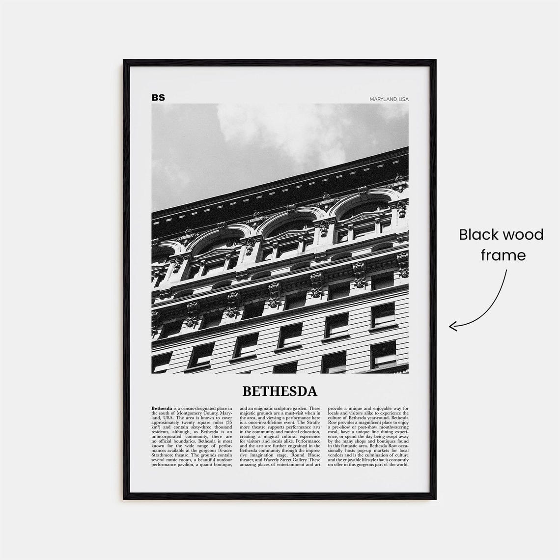 Bethesda Print Black And White Bethesda Wall Art Bethesda Poster Bethesda Photo Bethesda Map Maryland Usa United States - Image 3