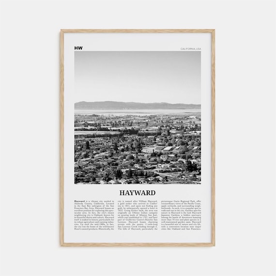 Hayward Black and White Map Art Print, California