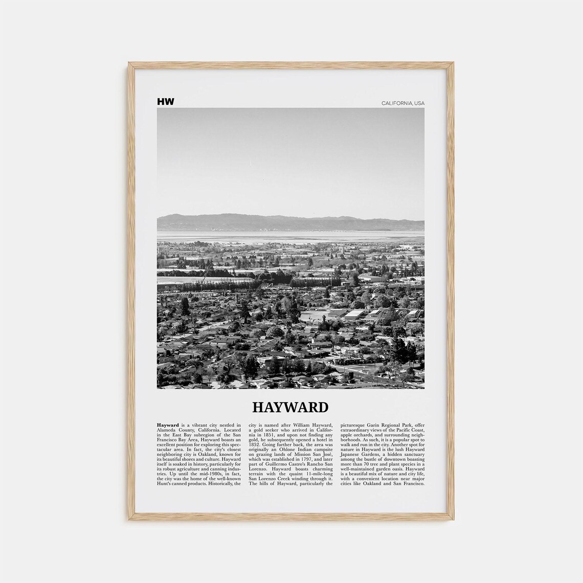 Hayward Black and White Map Art Print, California