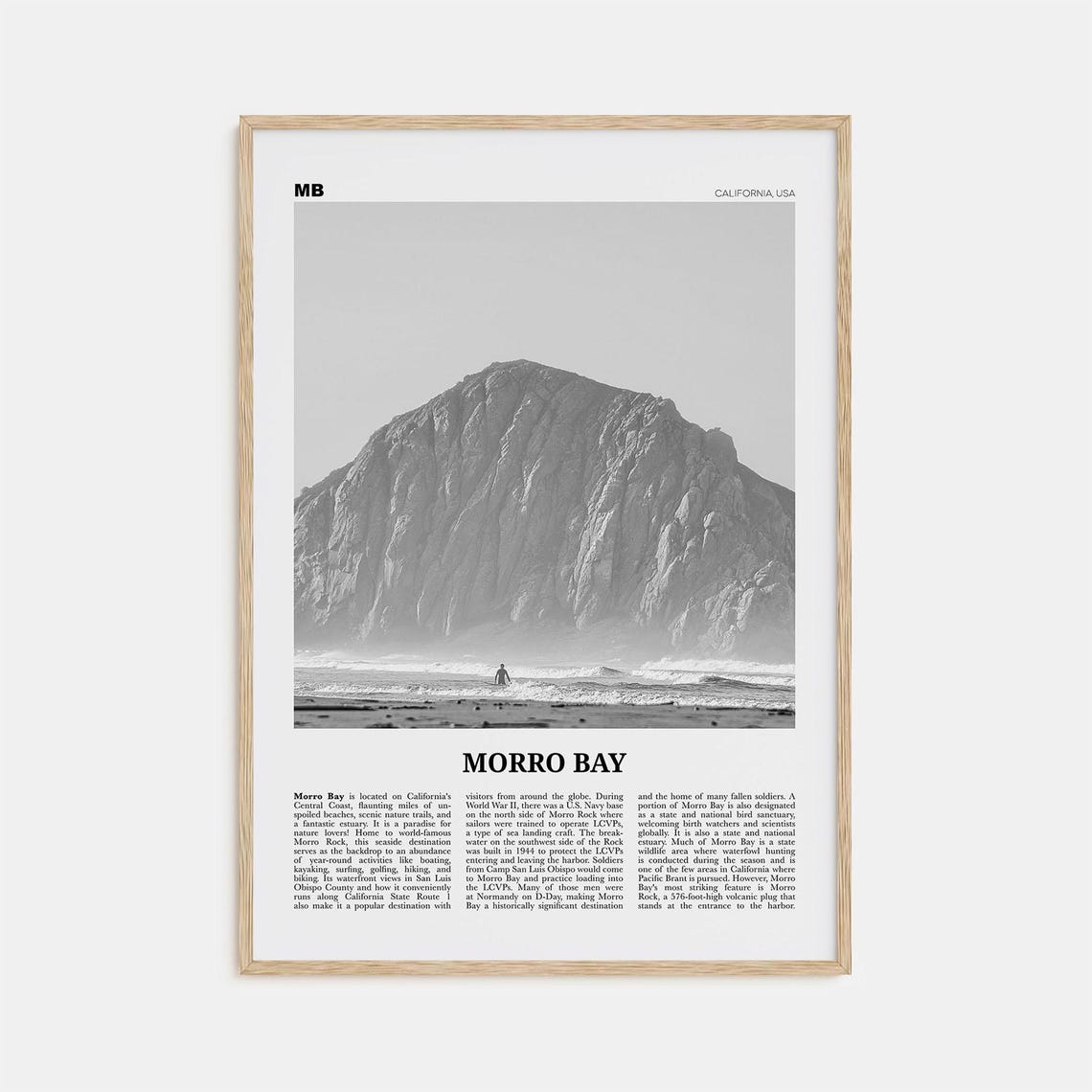 Morro Bay Black and White Travel Poster, California