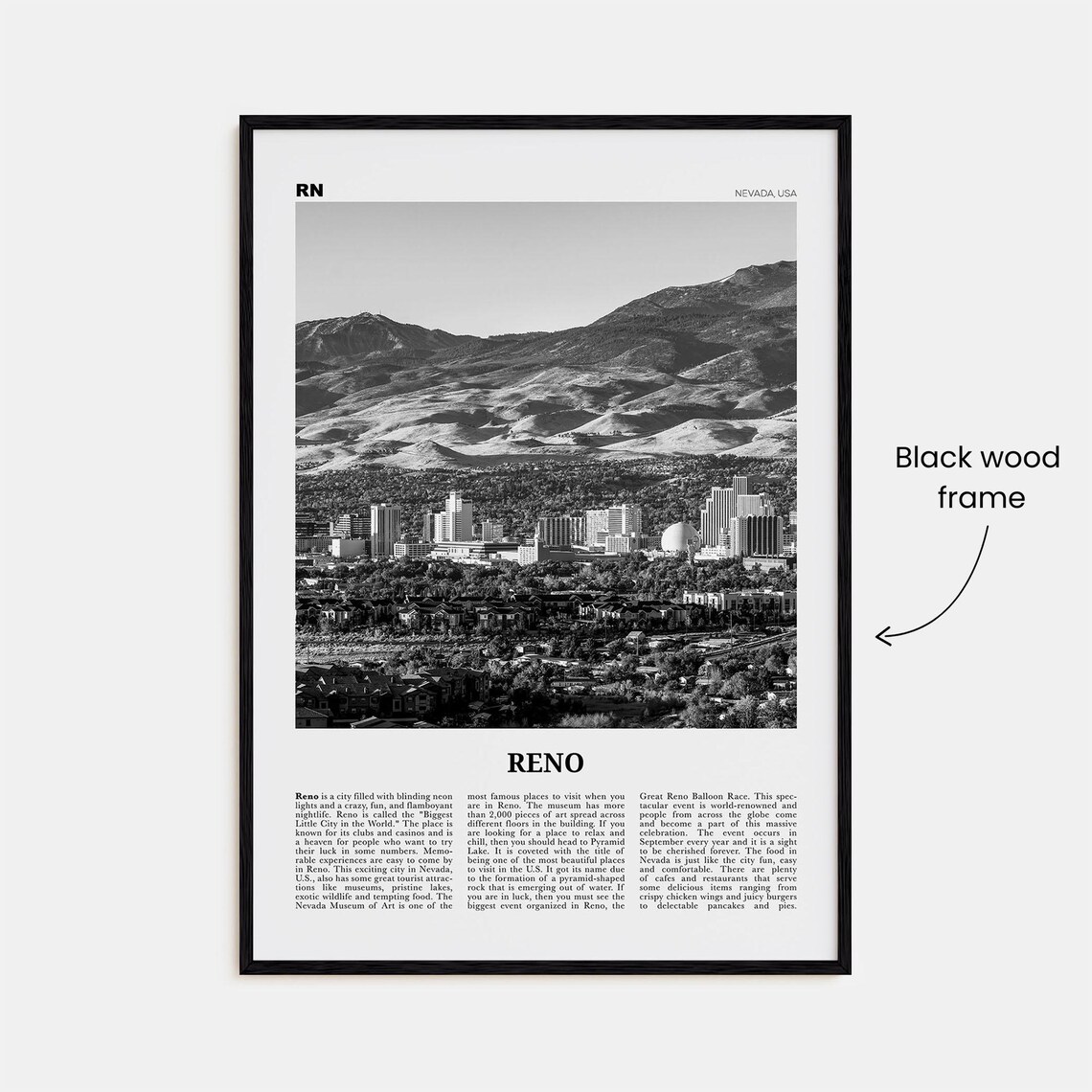 Reno Black and White Travel Poster, Nevada USA - Image 3