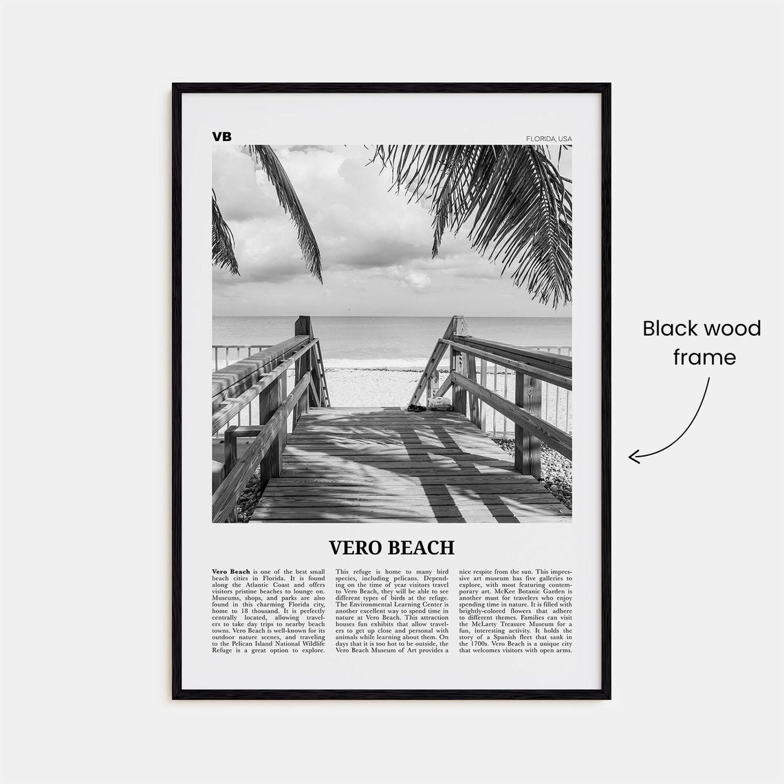 Vero Beach Black And White Travel Poster, Florida Map - Image 3