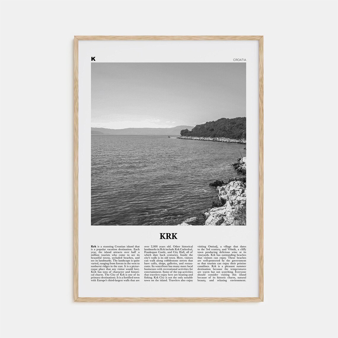 Krk Black and White Travel Poster, Krk Croatia