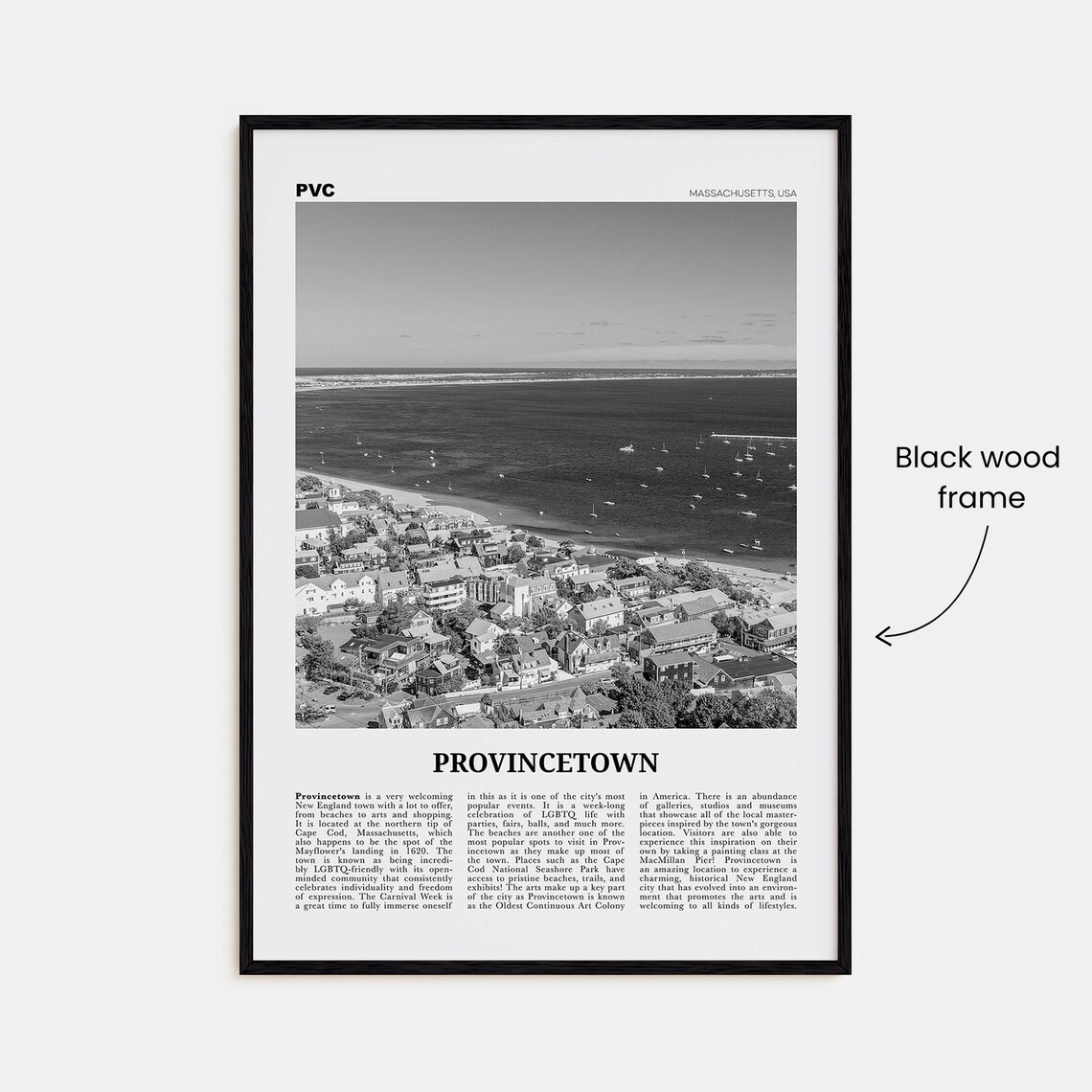 Provincetown Black and White Massachusetts Travel Poster - Image 3