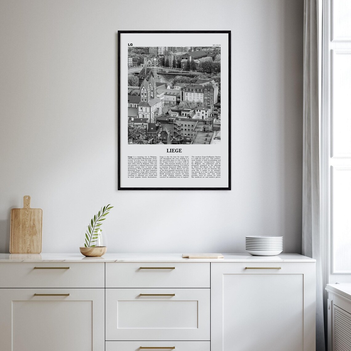 Liege Black and White Map, Belgium Travel Poster - Image 2