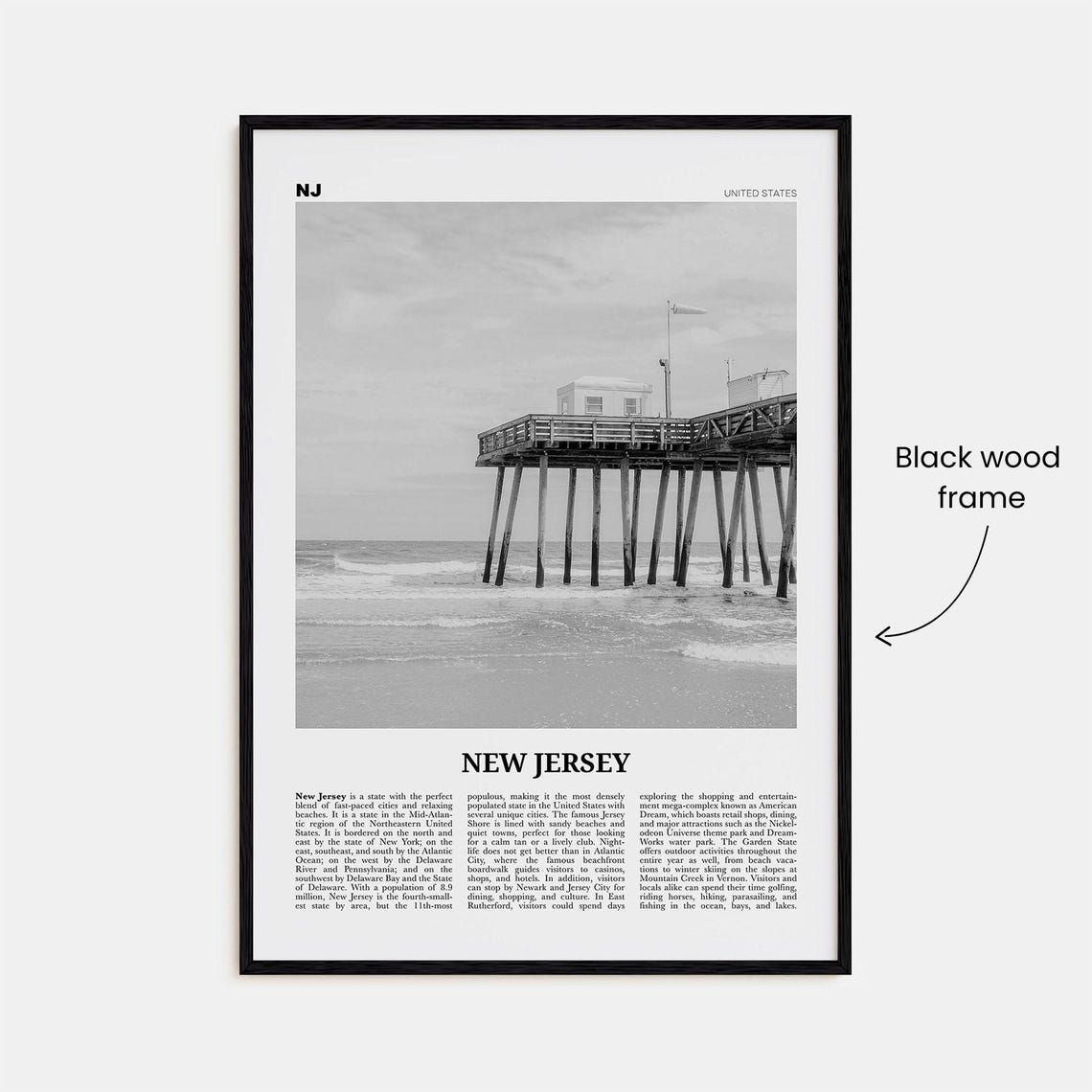 New Jersey Black and White Travel Poster, Photo Print - Image 3