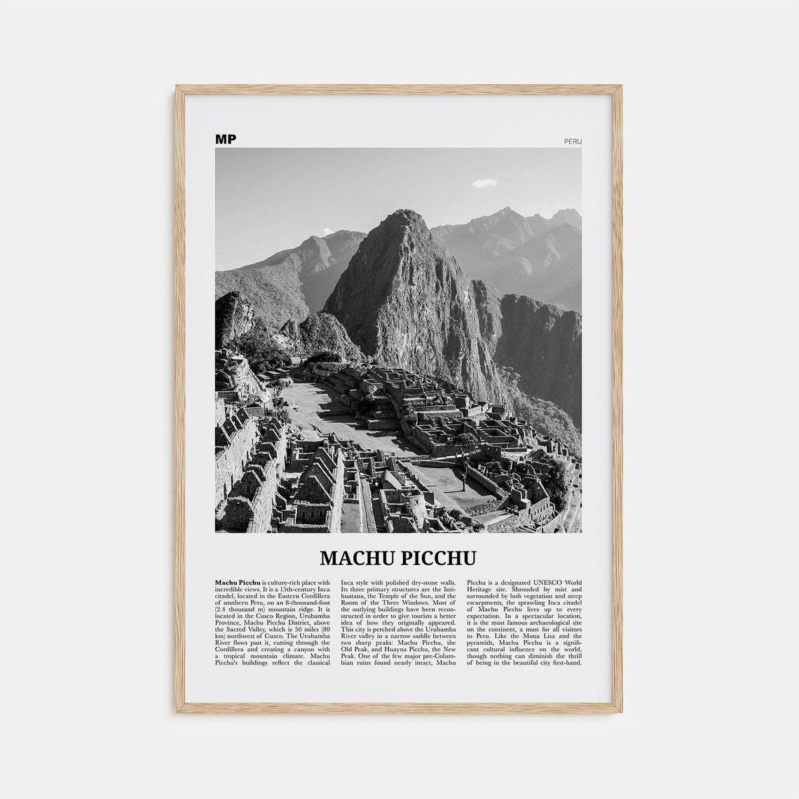 Machu Picchu Black and White Travel Poster