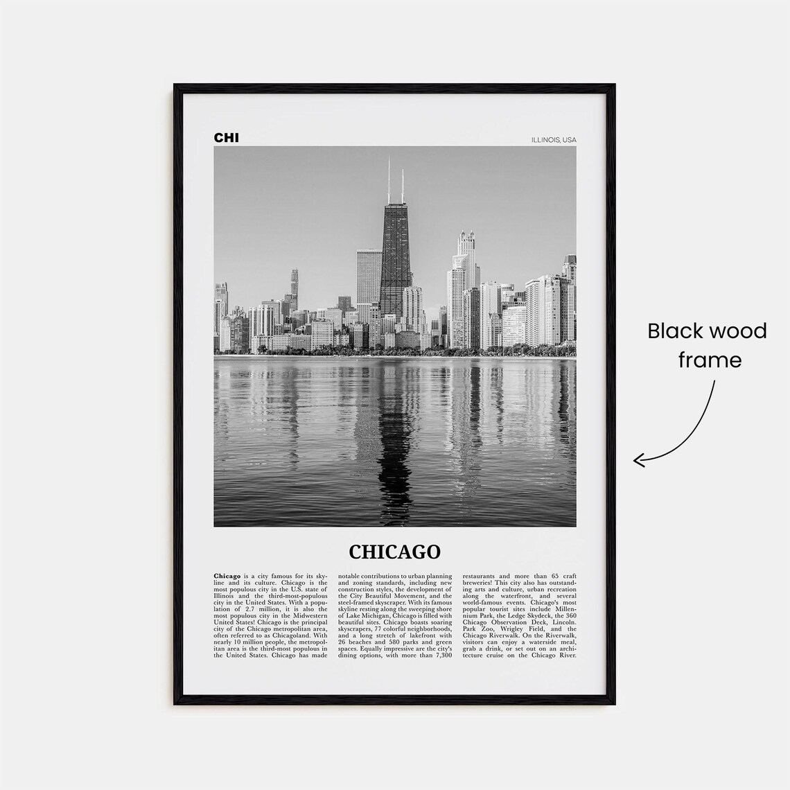 Chicago Black And White Travel Poster, Illinois - Image 3