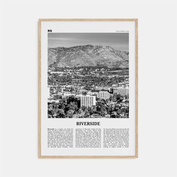 Riverside, California Black and White Travel Poster