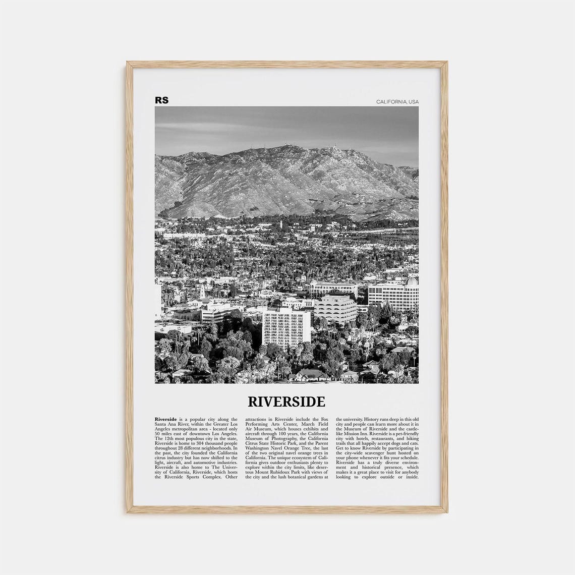 Riverside, California Black and White Travel Poster