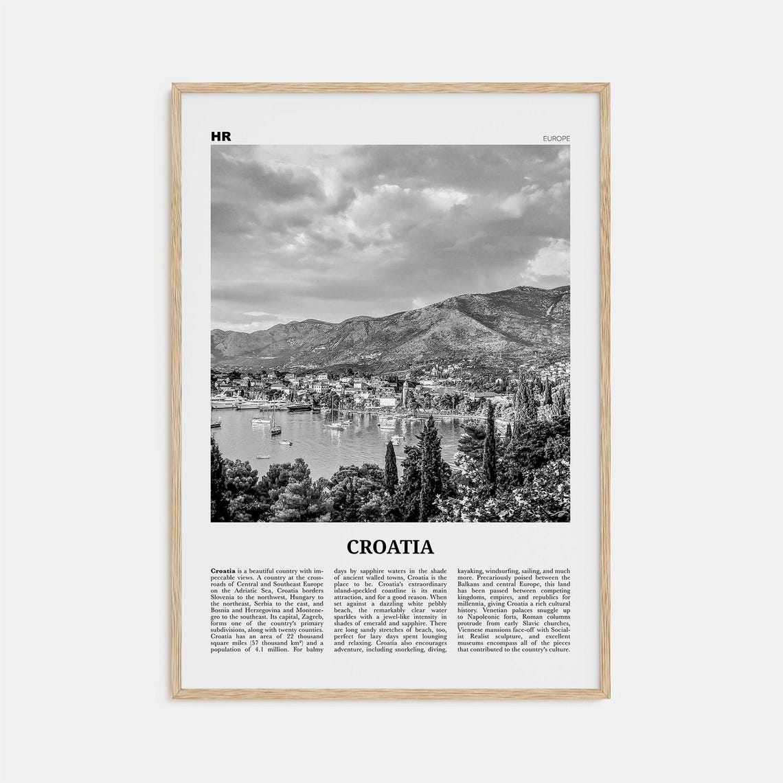 Croatia Black And White Travel Poster, Zagreb Balkan