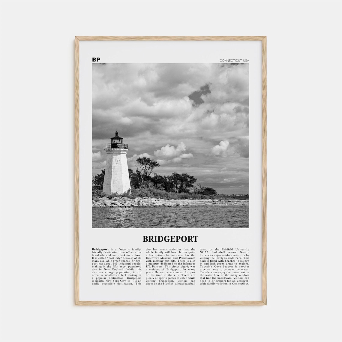 Bridgeport Black and White Map Art Print, Connecticut
