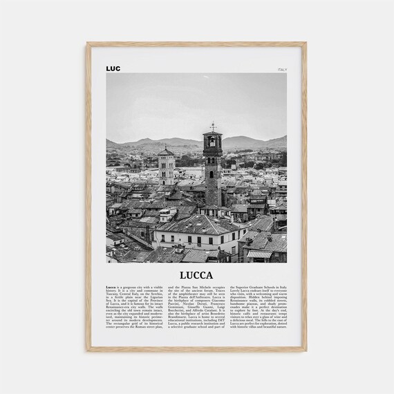 Lucca Black And White Travel Poster, Italy Tuscany