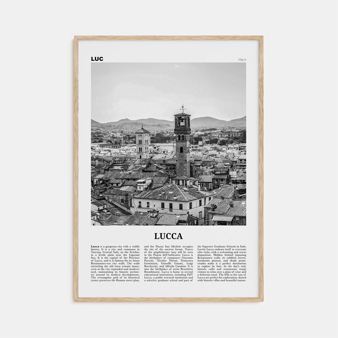 Lucca Black And White Travel Poster, Italy Tuscany