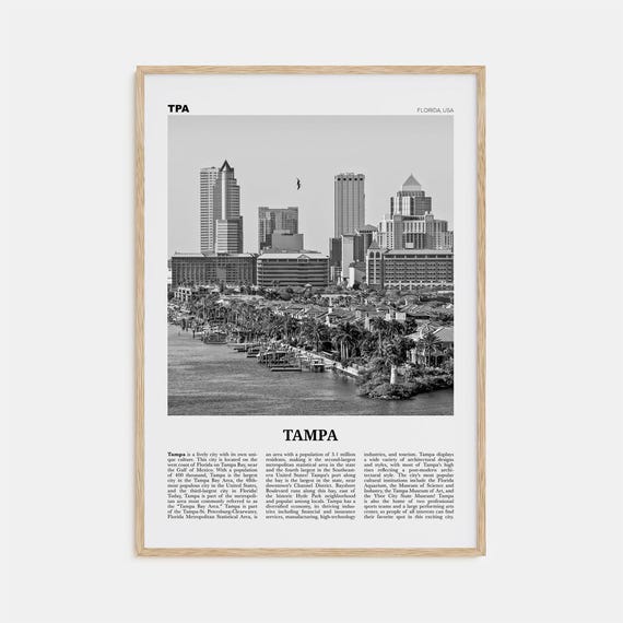 Tampa Black and White Travel Poster, Florida USA